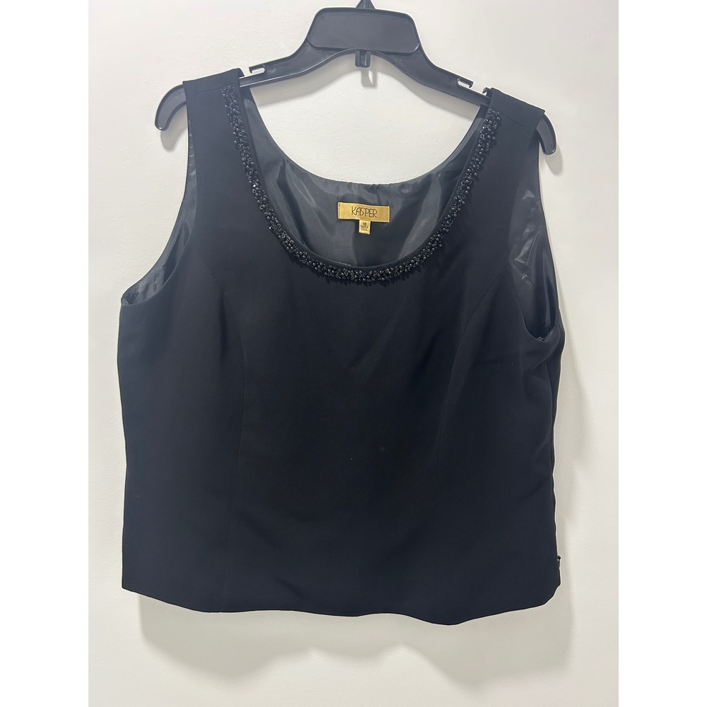 Kasper Womens Black Beaded Scoop Neck Sleeveless Side Zip Blouse Shell Size 18